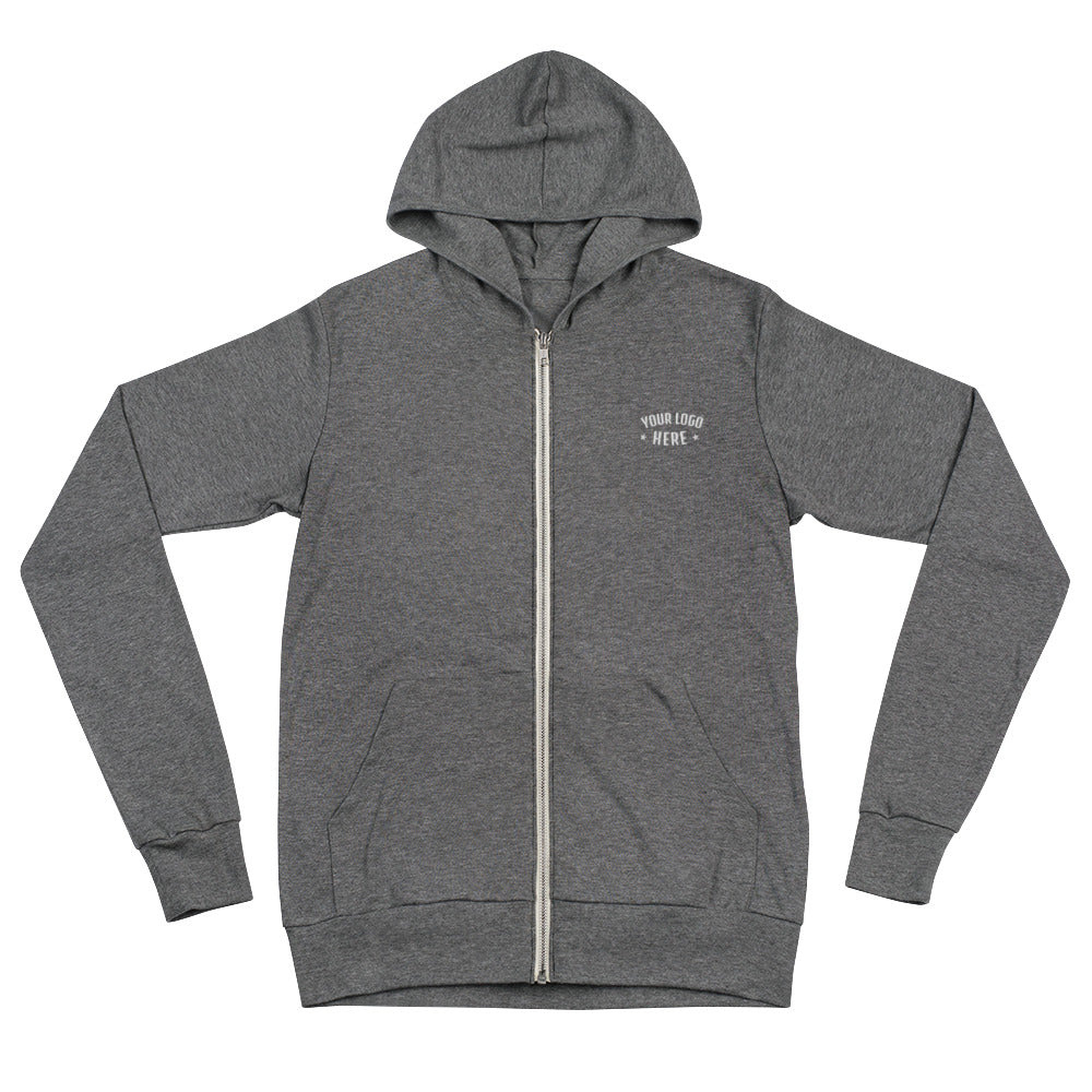 Unisex Grey Tri-blend Full-zip Lightweight Activewear Hoodie